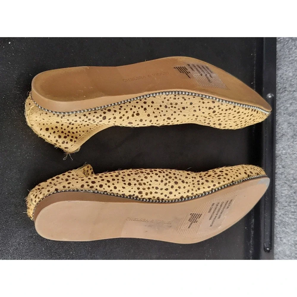 Chelsea Violet Calf Hair Ballet Flats Sz 8M‎ Leopard Cow Animal Print Slip On